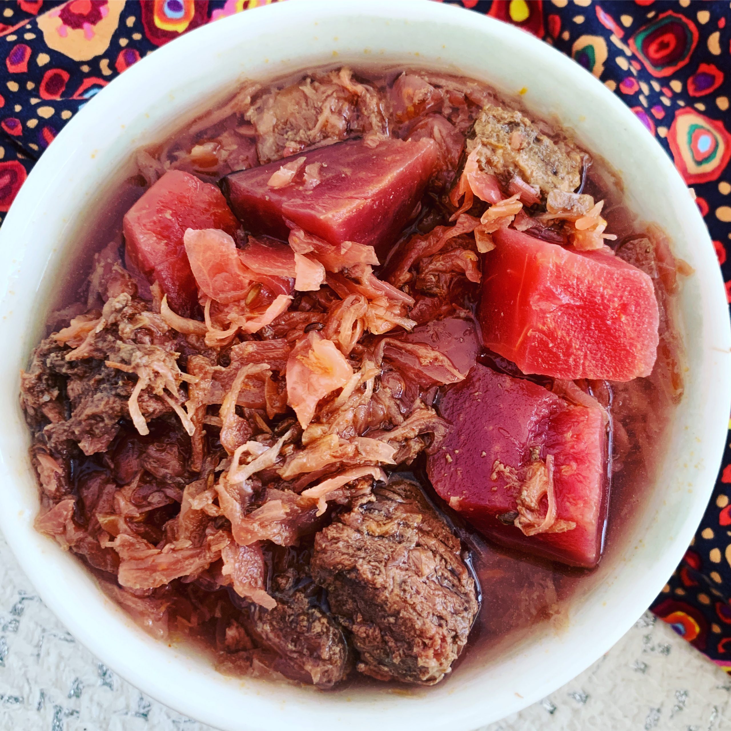 sauerkraut beet beef soup